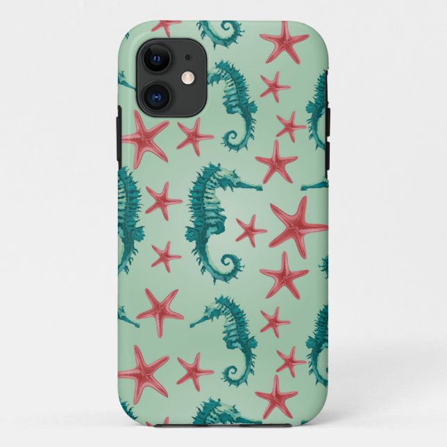 Teal Seahorse Pattern 2 Case-Mate iPhone Case (Back)