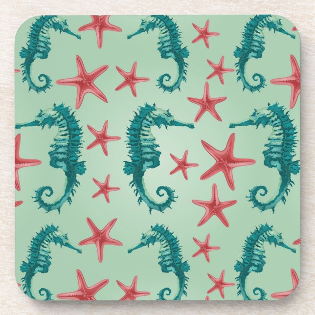 Teal Seahorse Pattern 2 Coaster (Front)