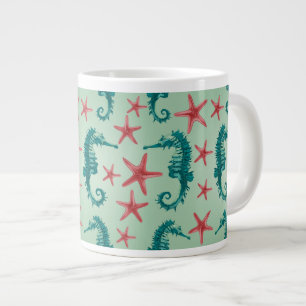 Teal Seahorse Pattern 2 Large Coffee Mug