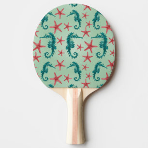 Teal Seahorse Pattern 2 Ping Pong Paddle