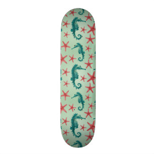 Teal Seahorse Pattern 2 Skateboard