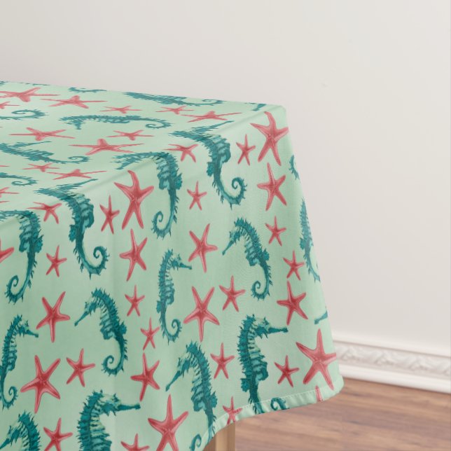 Teal Seahorse Pattern 2 Tablecloth (In Situ)