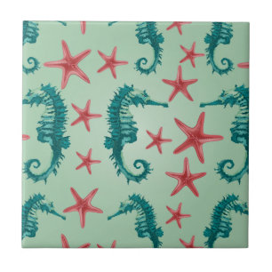 Teal Seahorse Pattern 2 Tile