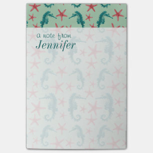 Teal Seahorse Pattern Add Your Name Post-it Notes