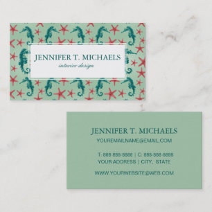 Teal Seahorse Pattern Business Card
