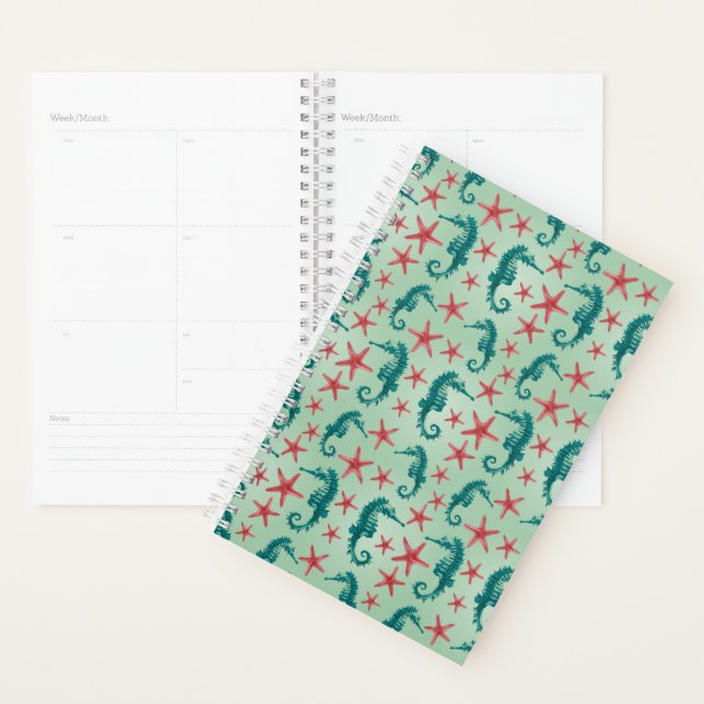 Teal Seahorse Pattern Planner (Display)