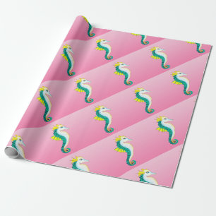 teal seahorse pink wrapping paper