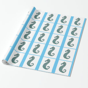 Teal Seahorse Wrapping Paper