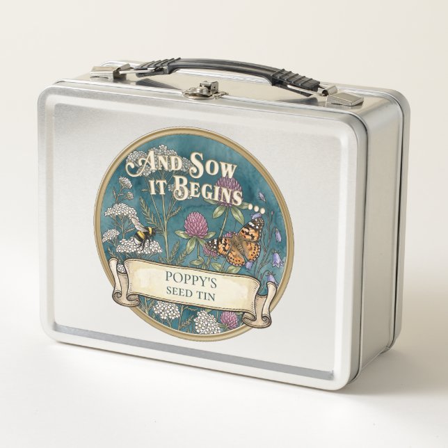 Teal Seed Storage Tin – Custom Garden Box (Front)