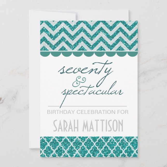 Teal  Seventy and Spectacular Birthday Invite (Front)
