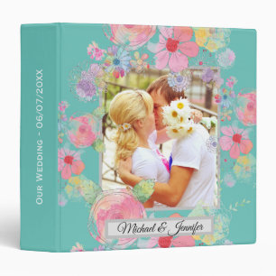 Teal Shabby Chic Floral Custom Wedding Photo Binder