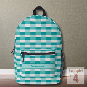 Teal Shades Color Blocks with Light Gray Printed Backpack