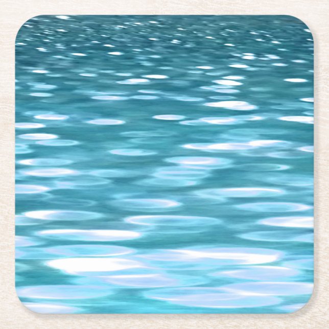 Teal shimmer square paper coaster (Front)