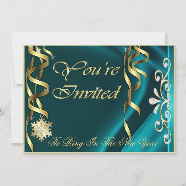 Teal Shimmering Soiree New Years Eve Invitation (Front)