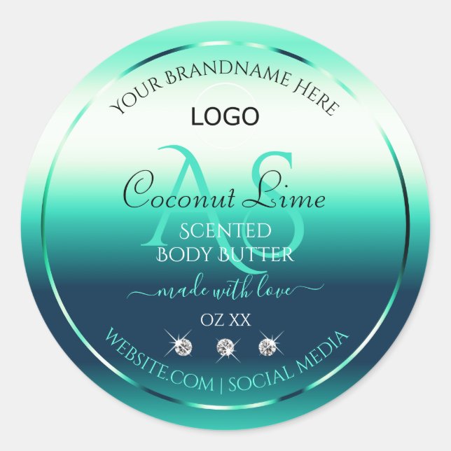 Teal Shimmery Product Label Diamonds Monogram Logo (Front)