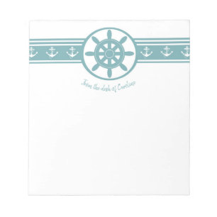 Teal Ships Wheel Personalized Notepad