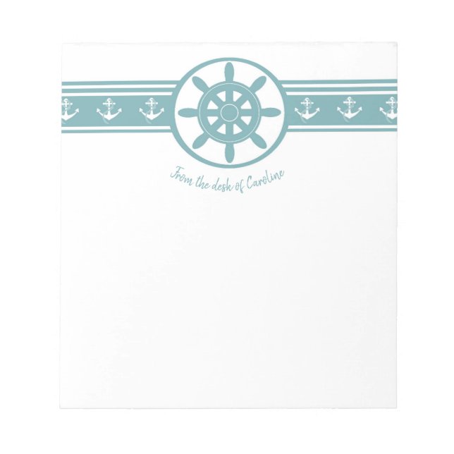 Teal Ships Wheel Personalized Notepad (Front)