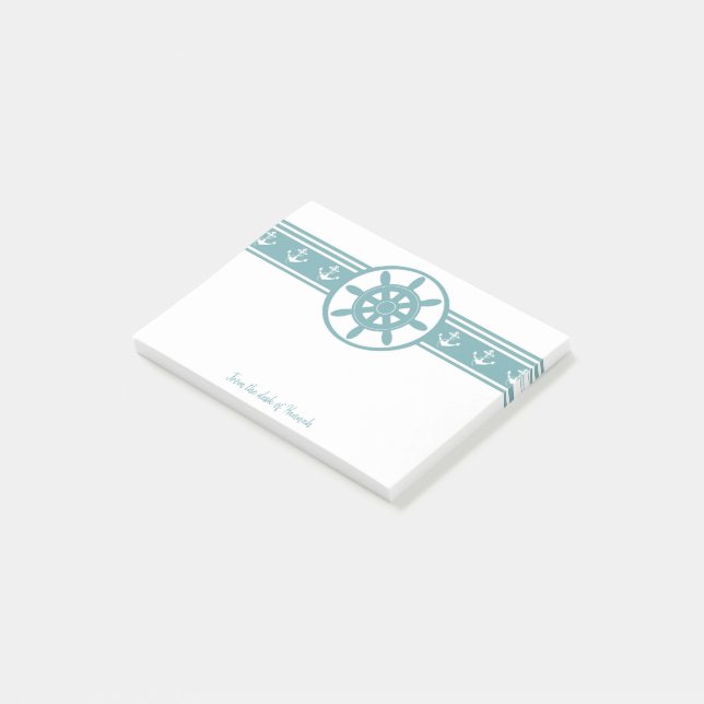 Teal Ships Wheel Personalized Notes (Angled)