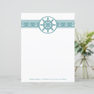 Teal Ships Wheel Personalized Paper Sheet