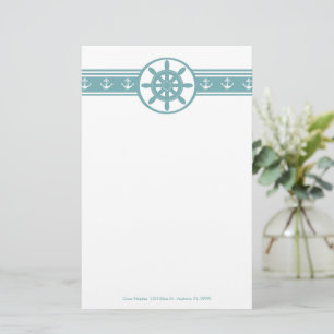 Teal Ships Wheel Personalized Stationery