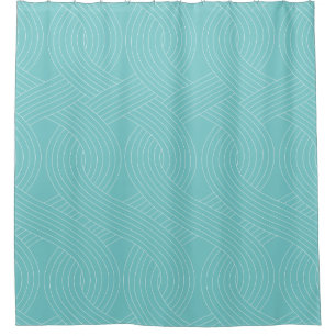 Teal Shower Curtain, White Interlocking Lines