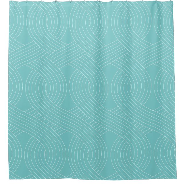  Teal Shower Curtain, White Interlocking Lines (Front)