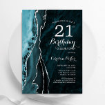 Teal Silver Agate 21st  Birthday Invitation<br><div class="desc">Teal and silver agate 21st birthday party invitation. Elegant modern design featuring turquoise teal blue watercolor agate marble geode background,  faux glitter silver and typography script font. Trendy invite card perfect for a stylish women's bday celebration. Printed Zazzle invitations or instant download digital printable template.</div>