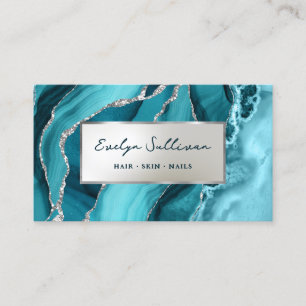 Teal Silver Agate Business Card