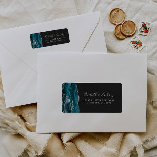 Teal Silver Agate Dark Wedding Return Address