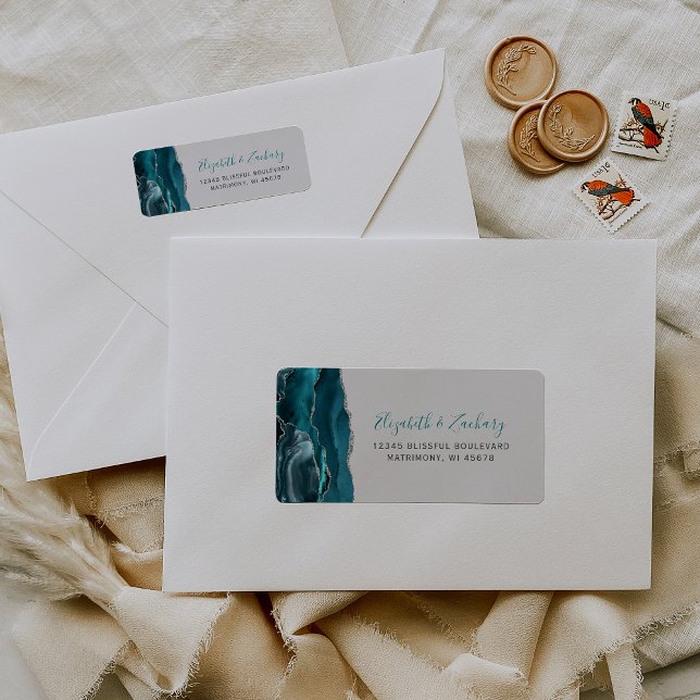 Teal Silver Agate Grey Wedding Return Address (Creator Uploaded)
