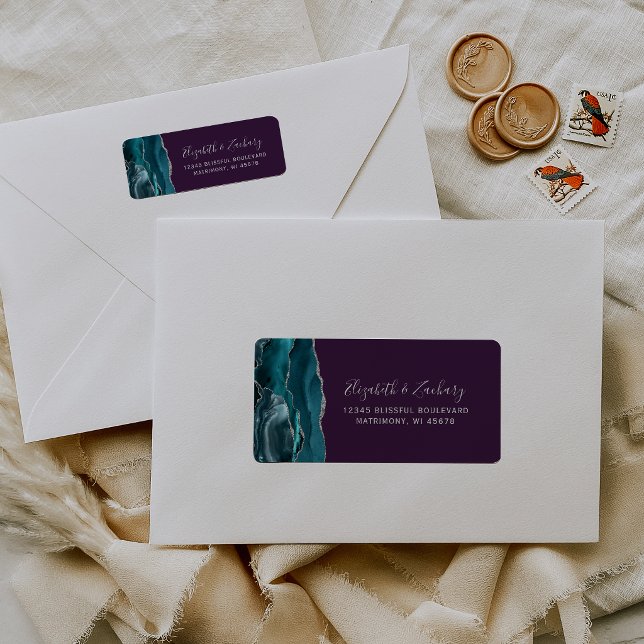 Teal Silver Agate Purple Wedding Return Address (Creator Uploaded)
