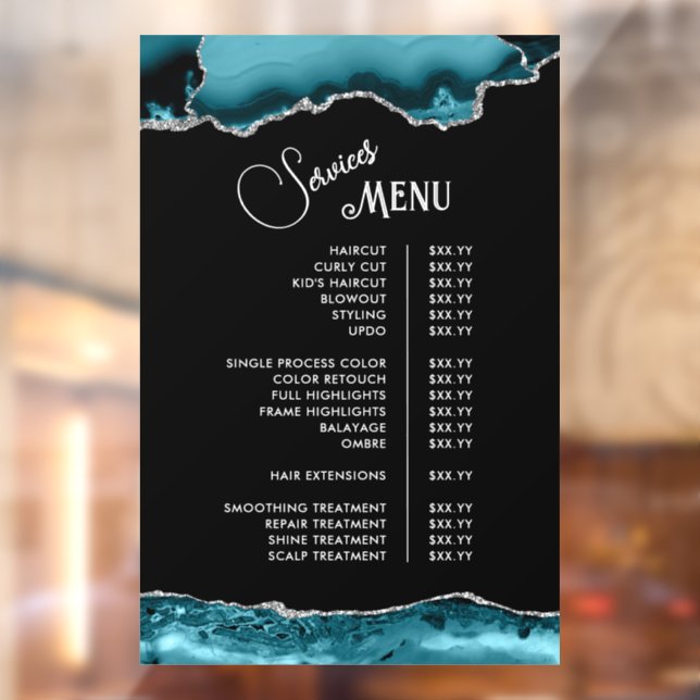 Teal Silver Agate Services Menu Window Cling (Sheet 2)