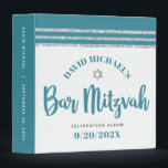 Teal Silver Bar Mitzvah Tallit Script Keepsake Binder<br><div class="desc">Let your favourite Bar Mitzvah be proud, rejoice and celebrate his milestone with this stunning keepsake scrapbook memory album. Bold, dusty teal blue green script typography, a silver Star of David and a dusty teal blue green and silver glitter striped tallit inspired graphic overlay a simple, white background. A white...</div>