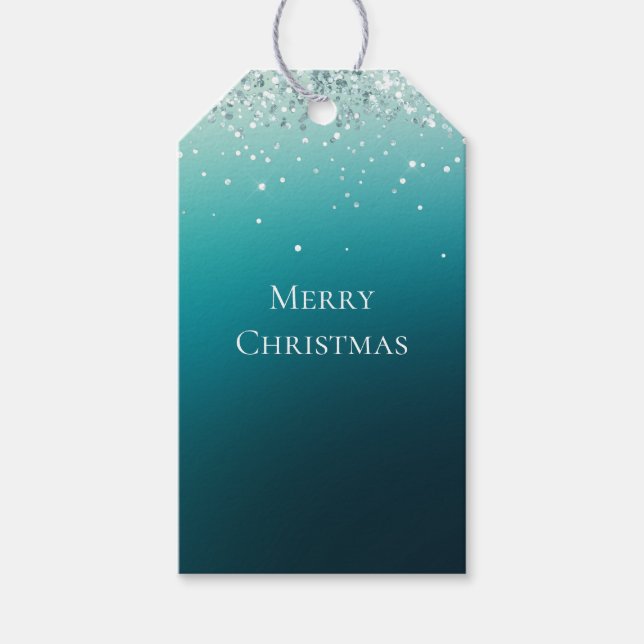 Teal Silver Confetti Gift Tags (Front)