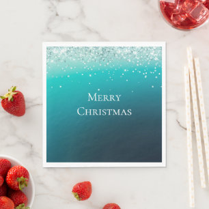 Teal Silver Confetti Napkin