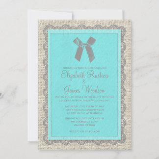 Teal & Silver Country Burlap Wedding Invitations