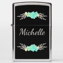 Teal & Silver Custom Monogram Zippo Lighter