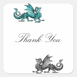 Teal Silver Dragon Thank You Stickers