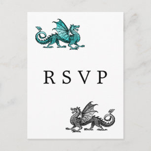 Teal Silver Dragon Wedding RSVP Postcard