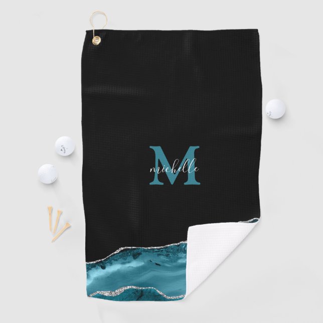 Teal & Silver Glam Personalized Golf Towel (InSitu)