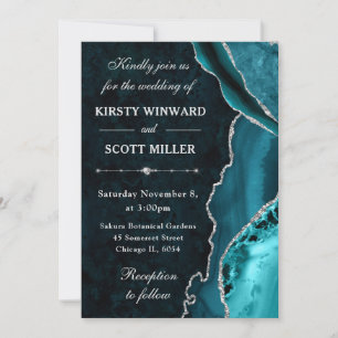 Teal & Silver Glitter Agate and marble Wedding Invitation