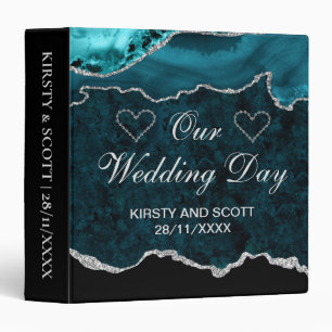 Teal & Silver Glitter Agate Wedding Photo Album Binder