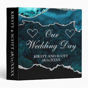 Teal & Silver Glitter Agate Wedding Photo Album Binder