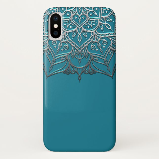 Teal & Silver Mandala Elegant Minimal Moroccan Case-Mate iPhone Case (Back)