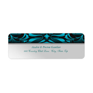 Teal Silver Metal Damask Wedding Address Label