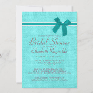 Teal Silver Rustic Burlap Bridal Shower Invitation