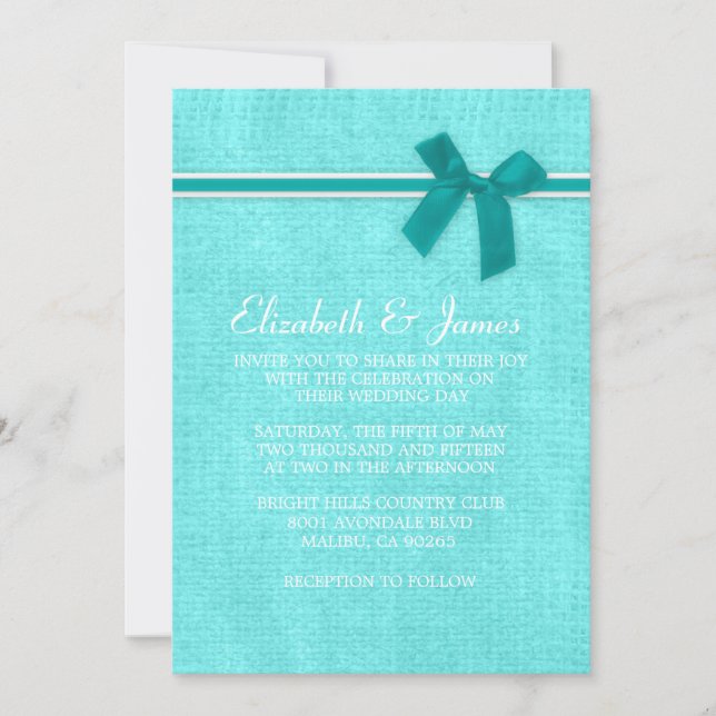 Teal & Silver Rustic Burlap Wedding Invitations (Front)