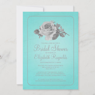 Teal Silver Rustic Floral Bridal Shower Invitation