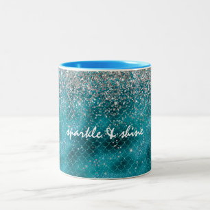 Teal Silver Sparkle Mermaid Two-Tone Coffee Mug