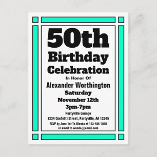 Teal Simple 50th Birthday Invitation Postcard